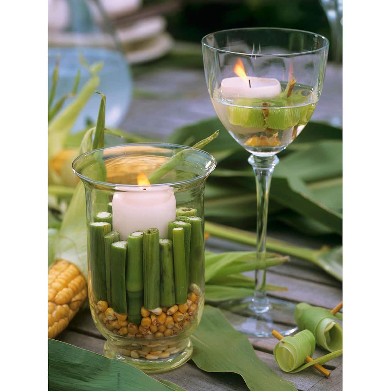 15.7" LED Lighted Spring Bamboo Candle in Vase Canvas Wall Art